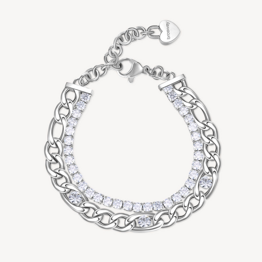 Stainless steel bracelet with simulated diamonds.