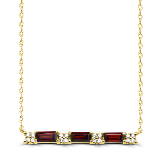 Garnet and diamond gold bar necklace.