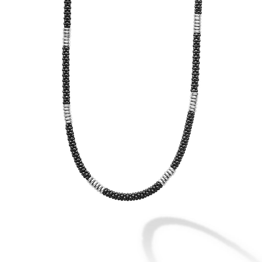 Sterling silver and black ceramic chain necklace.