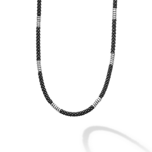 Lagos Black Caviar Collection Chain Necklace (No Stones) in Sterling Silver - Ceramic White - Black