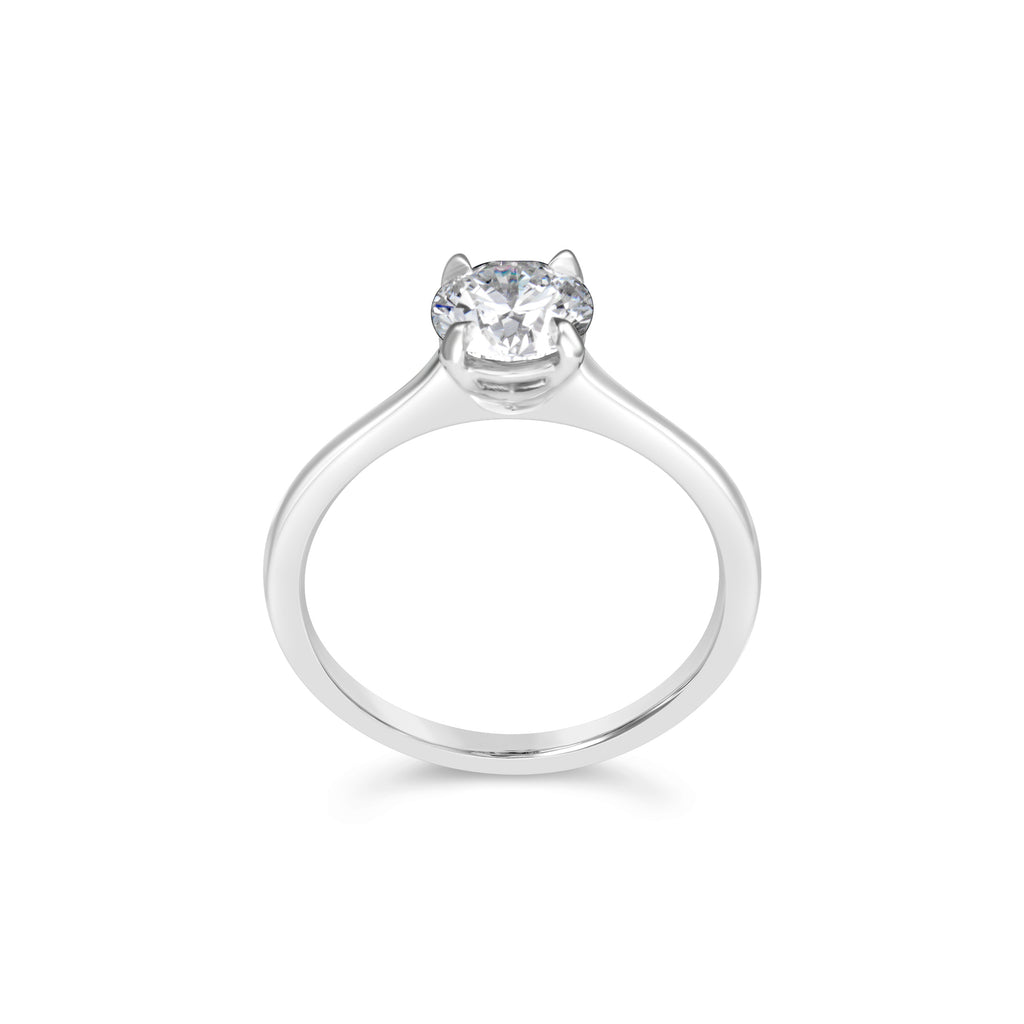 Solitaire lab-grown diamond engagement ring.