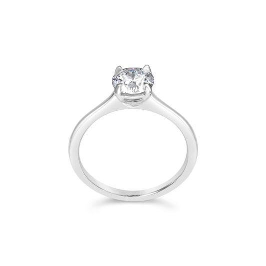 Solitaire lab-grown diamond engagement ring.