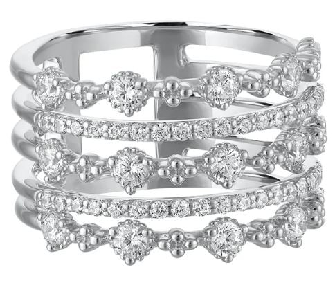Four-row diamond ring in white gold.