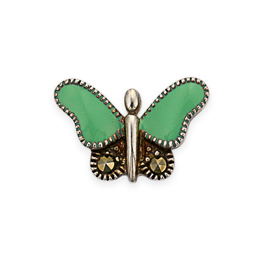 Judith Jack Sterling Silver Green Enamel Butterfly Lapel Pin