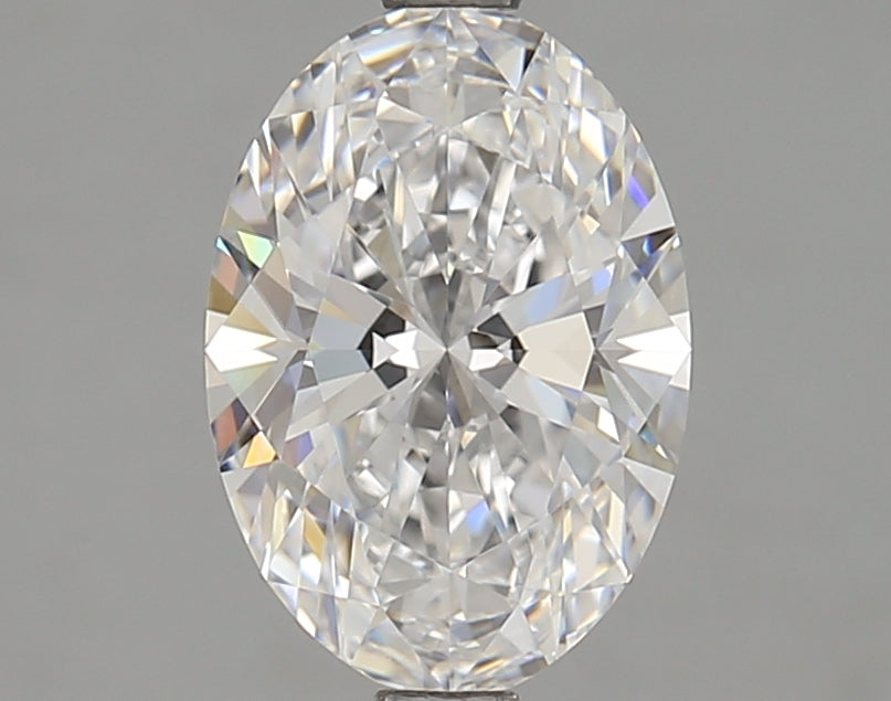 Oval cut lab diamond, brilliant facets.