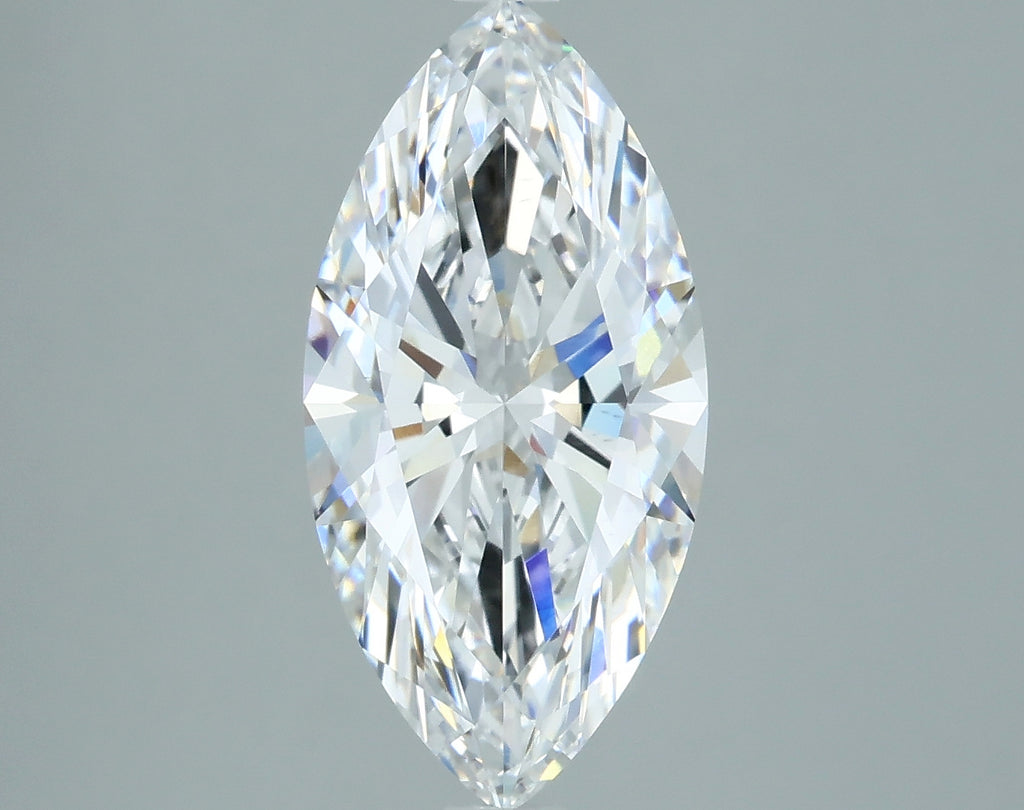 Marquise-cut lab diamond, brilliant facets.