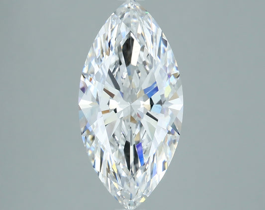Marquise-cut lab diamond, brilliant facets.