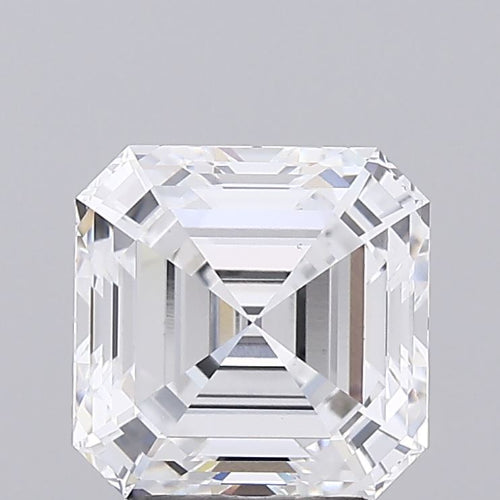 Asscher-cut lab diamond, 3.27 carats, step facets.