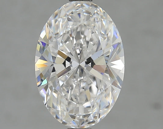 Oval-cut lab diamond with brilliant facets.