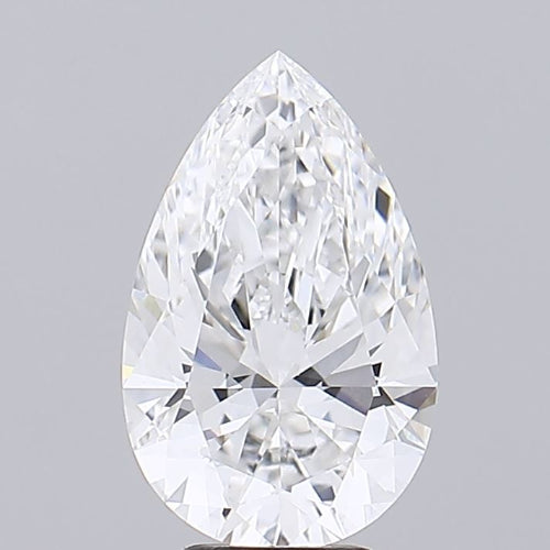 Pear-shaped lab diamond, brilliant facets, 3.57 carats.