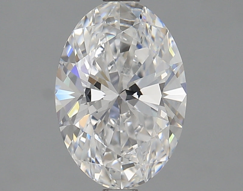 Oval-cut lab diamond with brilliant facets.