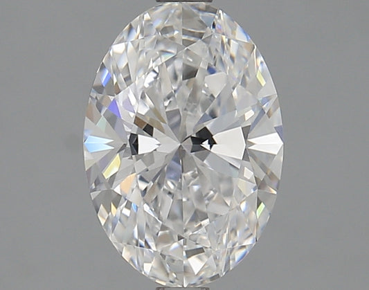 Oval-cut lab diamond with brilliant facets.