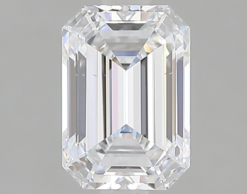 Emerald-cut lab diamond, 1.74 carats, clear facets.