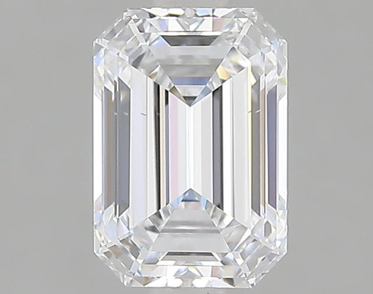 Emerald-cut lab diamond, 1.74 carats, clear facets.