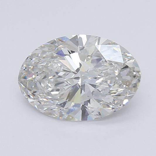 Oval-cut lab diamond with brilliant facets.
