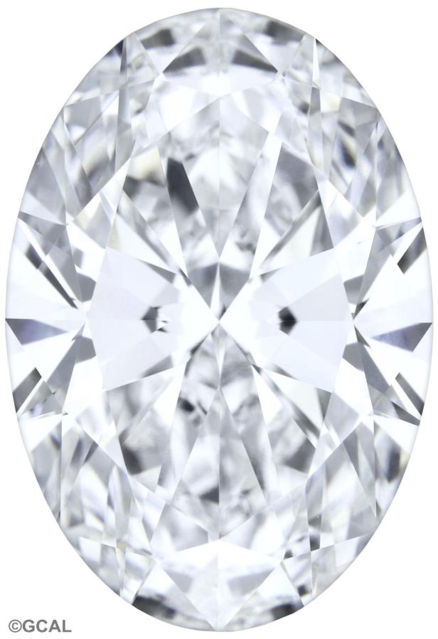 Oval-shaped lab-grown diamond, brilliant facets.