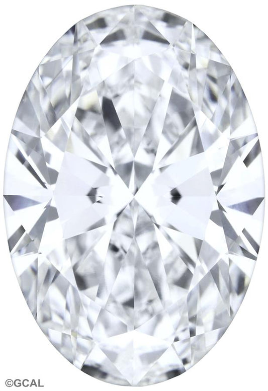 Oval-shaped lab-grown diamond, brilliant facets.