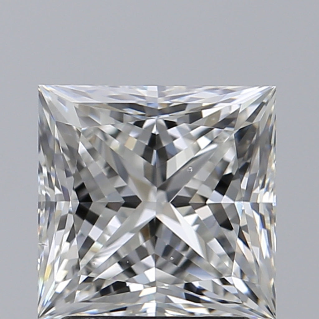 Princess-cut diamond with intricate light reflections.