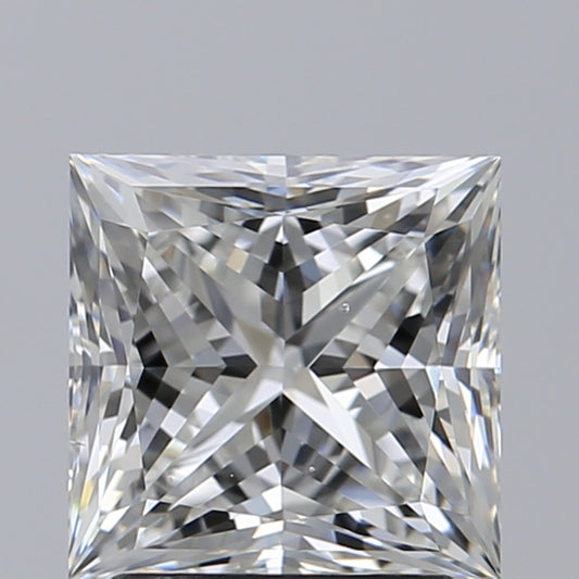 Princess-cut diamond with intricate light reflections.