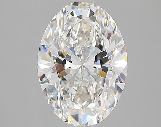 Oval-cut lab diamond with brilliant facets.