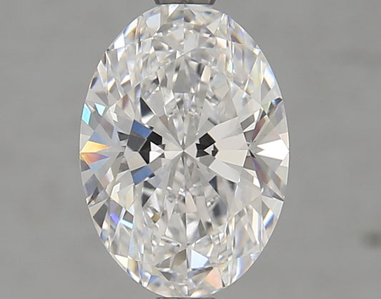 Oval-cut lab diamond with brilliant facets.