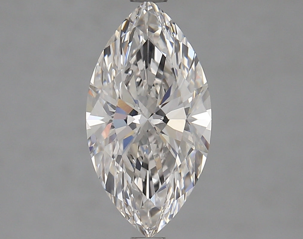 Marquise-cut lab diamond, brilliant facets.