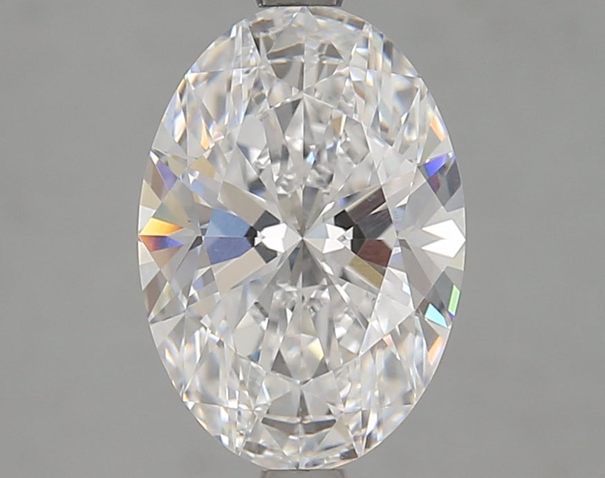 Oval-shaped lab diamond with brilliant facets.