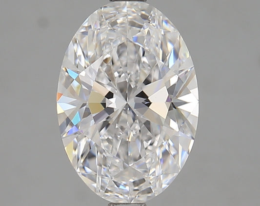 Oval-cut lab diamond with brilliant facets.