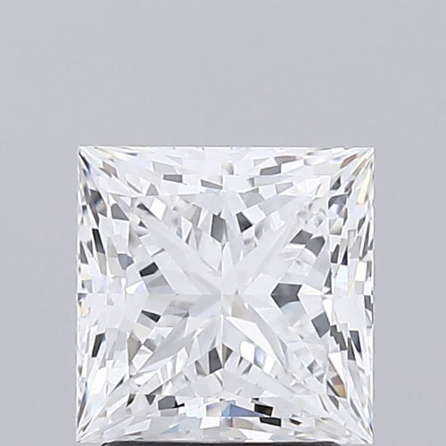 Princess-cut lab diamond, 2.05 carats, brilliant facets.