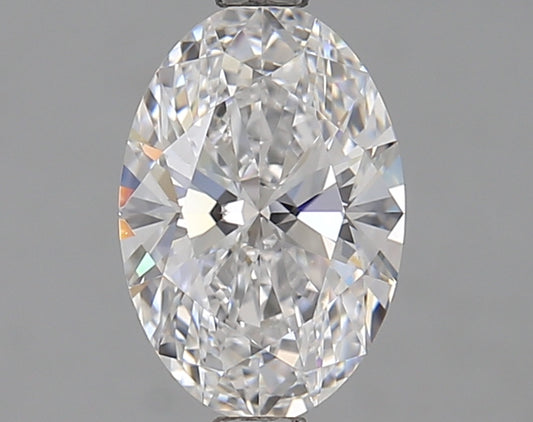 Oval-cut lab diamond with brilliant facets.