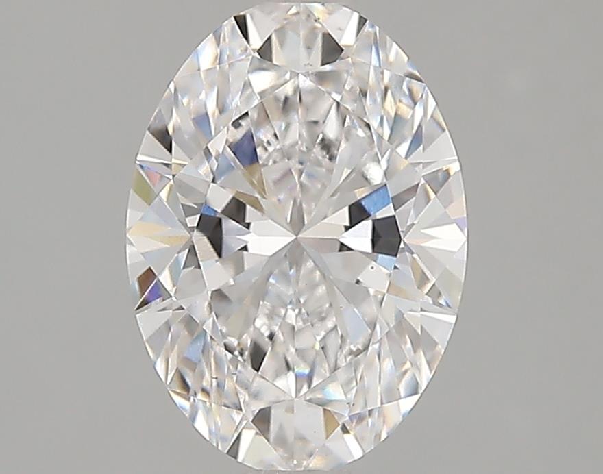 Oval lab-grown diamond, brilliant cut, sparkling facets.