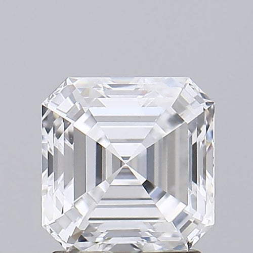 Asscher-cut lab diamond, 1.52 carats, geometric facets.