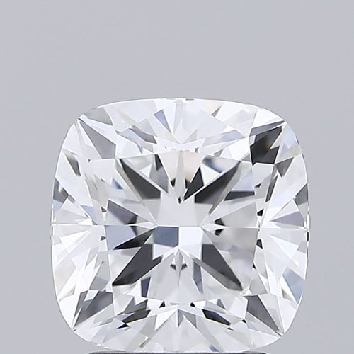 Cushion-cut lab diamond, 2.57 carats, brilliant facets.