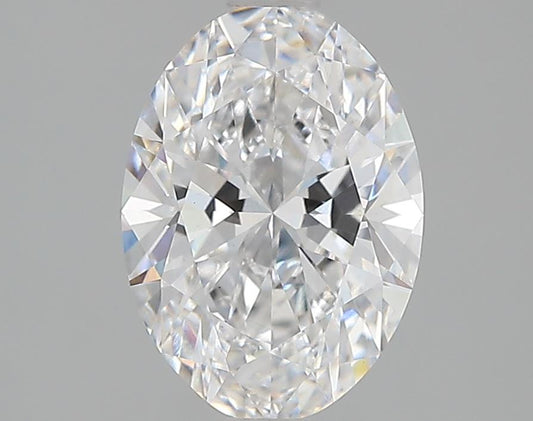 Oval-shaped lab-grown diamond, brilliant facets.