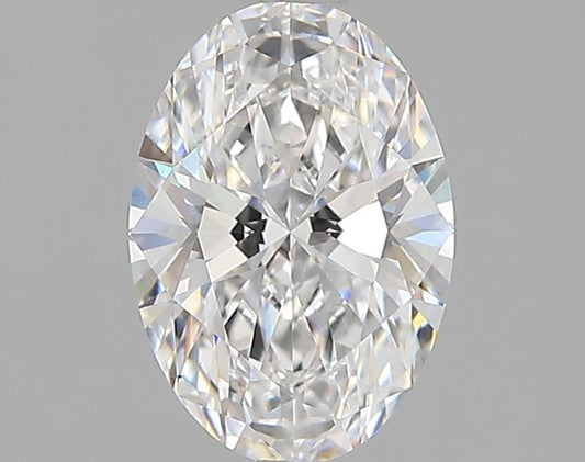 Oval lab-grown diamond, brilliant cut, sparkling facets.