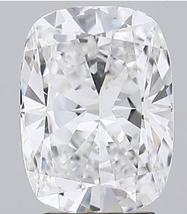 Cushion-cut lab diamond, 2.92 carats, brilliant facets.