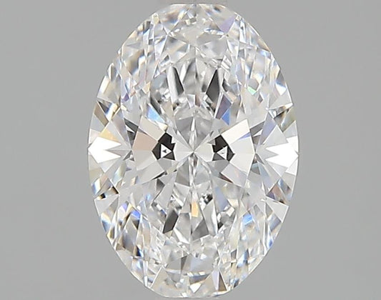 Oval-shaped lab diamond with brilliant facets.