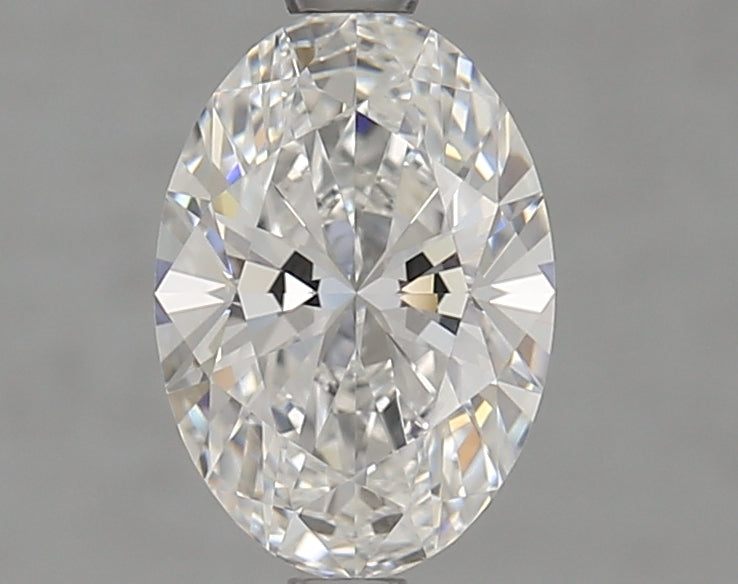 Oval-shaped lab diamond with brilliant facets.