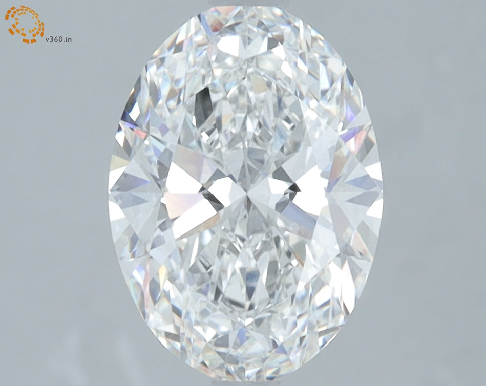 Oval-cut lab diamond with brilliant facets.