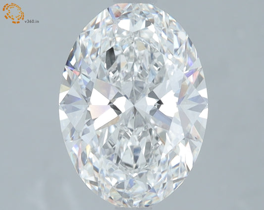 Oval-cut lab diamond with brilliant facets.