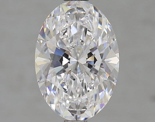 Oval-cut lab diamond with brilliant facets.