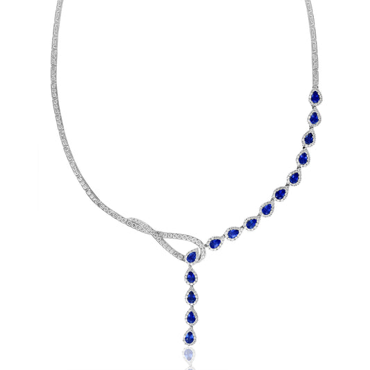 David Kord (Formerly A & D) Precious Color Collection Color Gemstone Necklace in 18 Karat White Gold with 15 Pear Sapphires 7.59ctw
