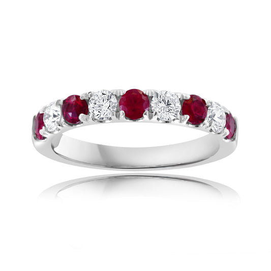 David Kor Precious Color Collection Color Gemstone Band in 14 Karat White Gold with 5 Round Rubies 0.65ctw, Size 6.25