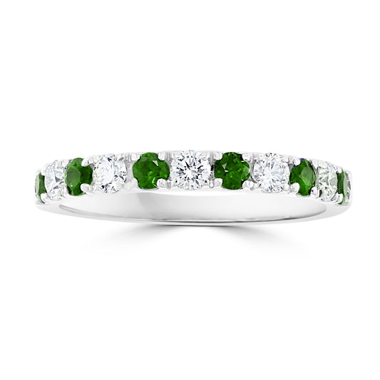 David Kord (Formerly A & D) Color Gemstone Band in 14 Karat White Gold with 6 Round Emeralds 0.32ctw