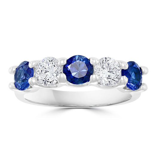 ReMARKABLE Designs Precious Color Collection Color Gemstone Band in 14 Karat White Gold with 3 Round Sapphires 0.96ctw