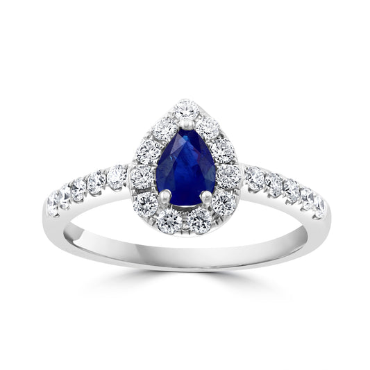 ReMARKable Designs Color Gemstone Ring in 18 Karat White Gold with 1 Pear Sapphire 0.92ctw