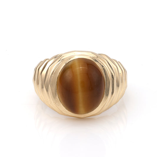 10K gold ring with cabochon Tiger Eye.