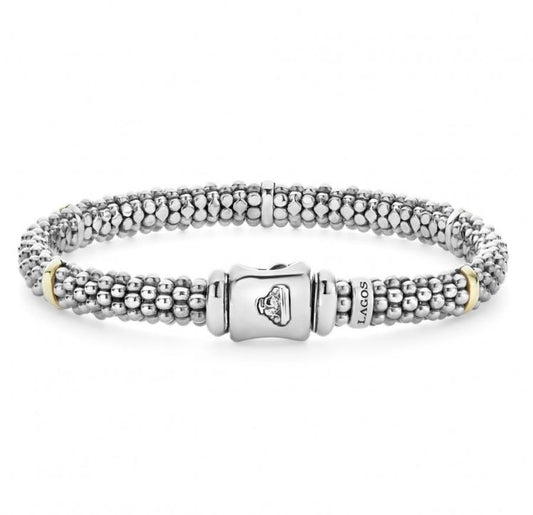 LAGOS Signature Caviar Collection Station Bracelet (No Stones) in Sterling Silver 18 Karat White Yellow Gold