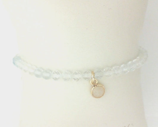 Stretch Color Gemstone Bracelet in Gold Filled Yellow Round Aquamarine