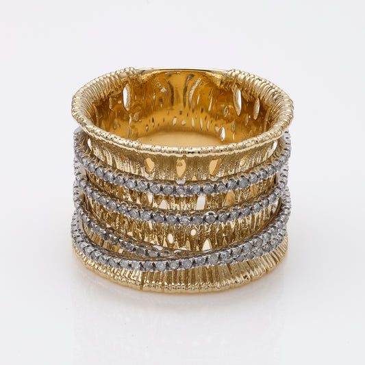 14K yellow gold ring with diamond bands.